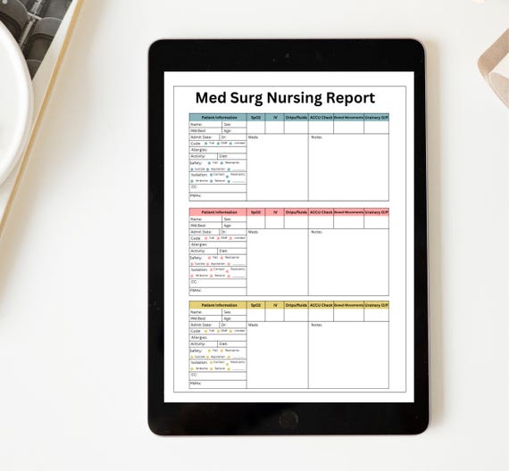 Nursing Report Sheet Printable | Patient Report Template, Shift Handoff Organizer, ICU Med Surg PDF | Instant Digital Download for Nurses