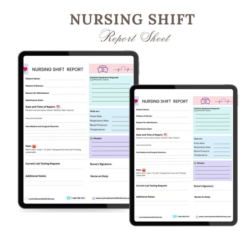 Nursing Report Sheet Printable | Shift Handoff Template | Patient Care ...
