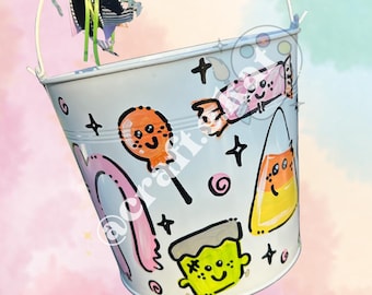 Hand-Painted Custom Halloween Bucket (Pastel)