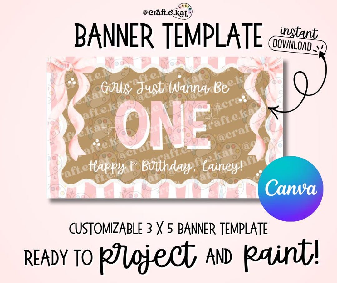 Girls First Birthday Banner Template, Customizable ONE Party Decor ...
