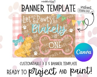 Pet Birthday Banner Template | Let's PAWTY 2, 3x5 (Digital Download)