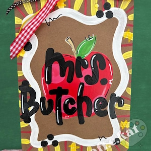 Personalized Hand Painted Clipboard - Apple + School Colors Theme