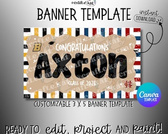 Customizable Graduation Banner Template High School to College – Canva, 3x5 Instant Digital Download