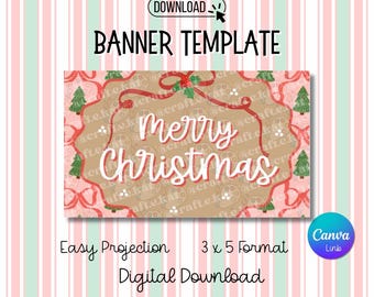 Cute Christmas Bow Banner Template - Digital Download
