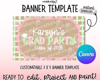 Girl Customizable Graduation Banner Template – Canva Instant Digital Download