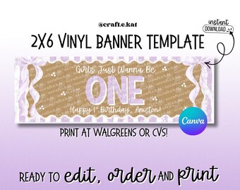Girls Just Wanna Be One Birthday Banner Template – 2x6 Vinyl (Digital Download)