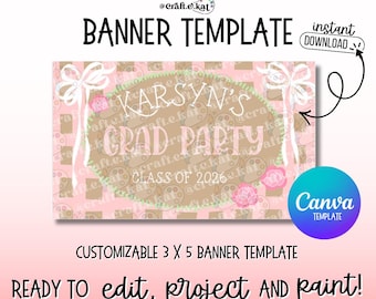 Pink and Green Graduation Banner 1 - Canva Banner Template - Instant Digital Download