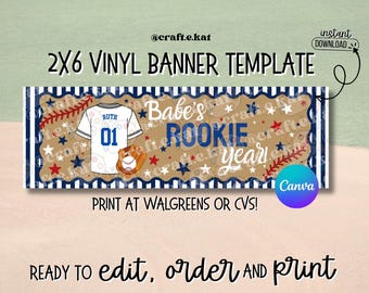 Rookie Year - First Birthday - Banner - Print Template | 2x6 Vinyl Party Template (Digital Download)