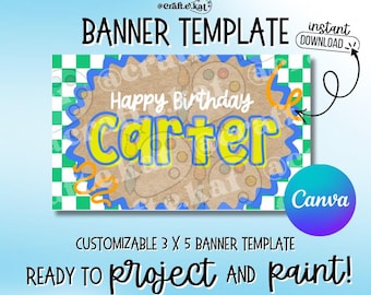 Banner Template - Fun Bright Boy Birthday Banner - Instant Digital Download