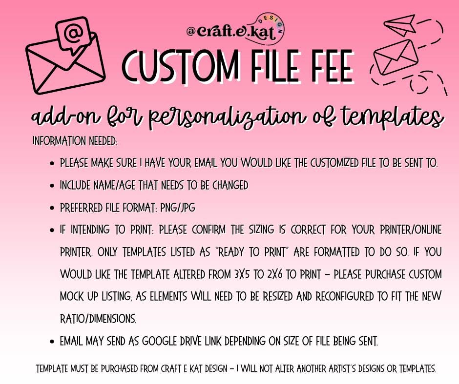 Custom File Fee -customization Fee - Add on to Purchased Template ...
