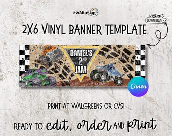 Monster Truck Birthday Banner | 2x6 Vinyl Party Template (Digital Download)