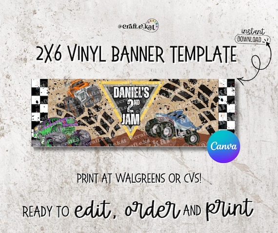 Monster Truck Birthday Banner | 2x6 Vinyl Party Template (Digital Download)
