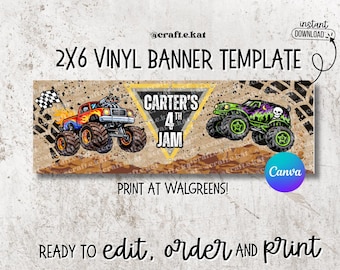 Monster Truck Birthday Banner | 2x6 Vinyl Party Template (Digital Download)
