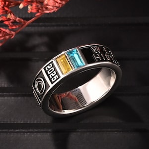 High School Class Band Ring, Personalized Graduation Class Ring for Man, Custom Birthstone College Jewelry, University Graduation Ring Gift