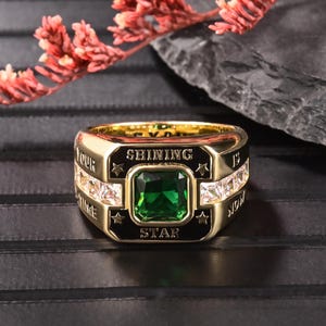 Custom Birthstone Class Ring, High School Graduation Rings, Premium Championship Ring, Personalized Men's College School Jewelry with Name