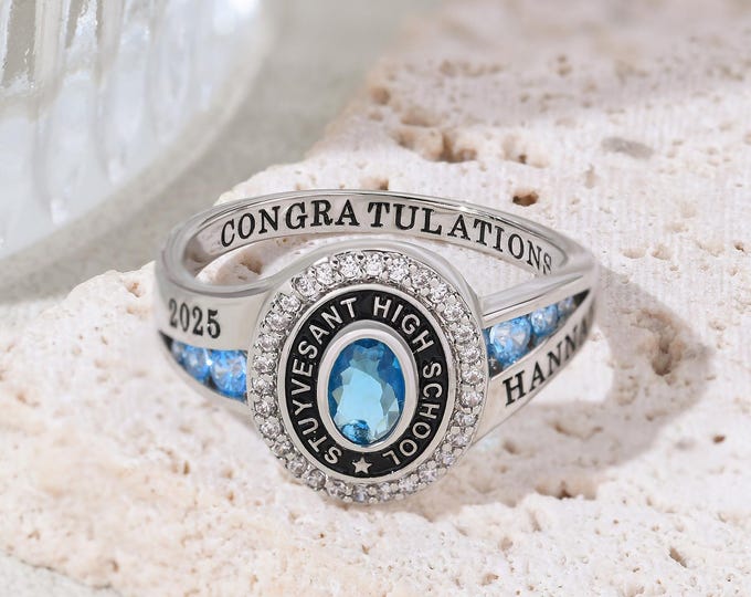 High School Graduation Class Ring, Custom Senior Class of 2027 Ring, Personalized Engraved Birthstone College Ring, Graduation Keepsake Gift