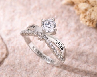 Personalized Women's Class Ring, Graduation Keepsake with Engraving Birthstone, Sterling Silver 925 Birthday Graduation Gift For Daughter