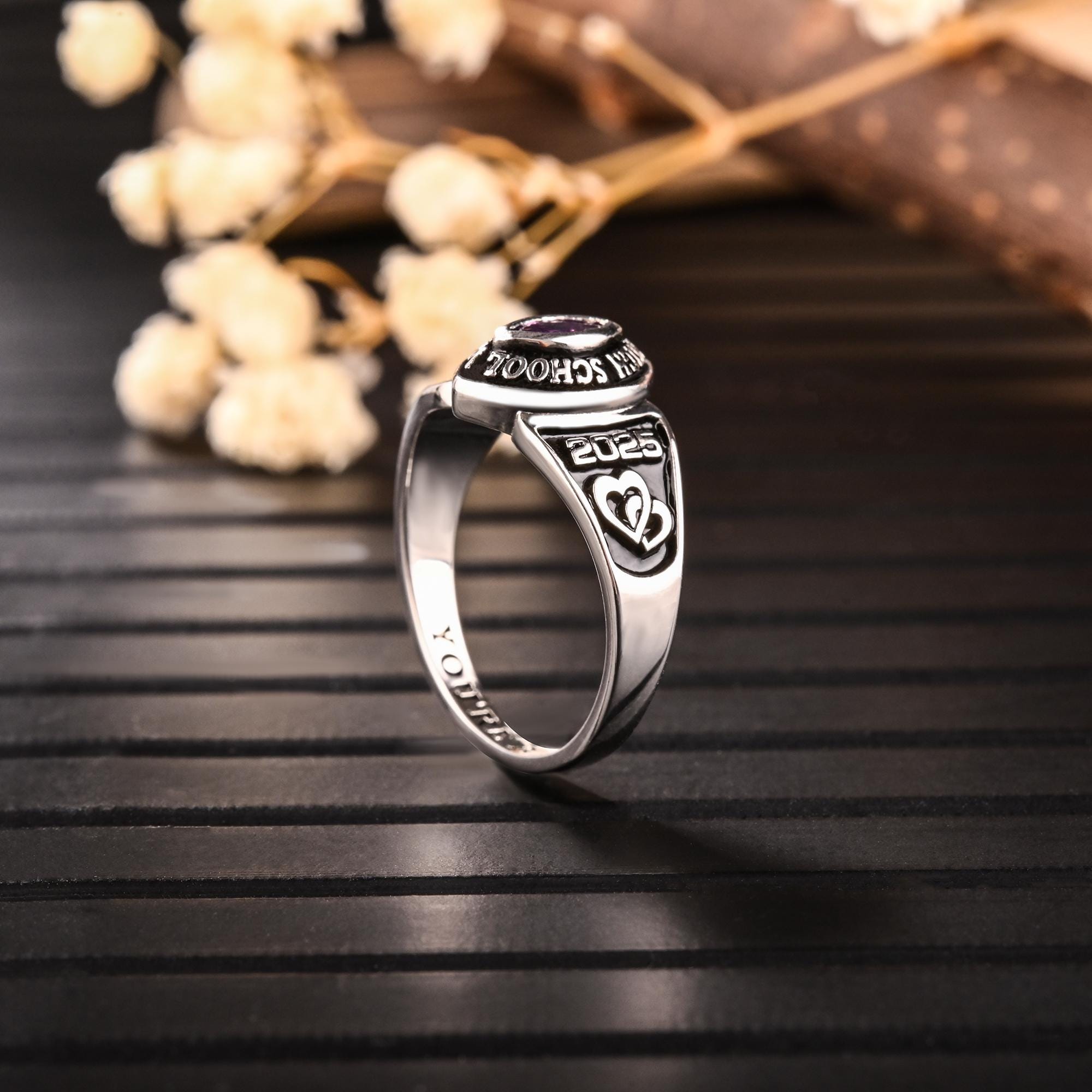 Custom Class Ring for Women, Personalized University Graduation