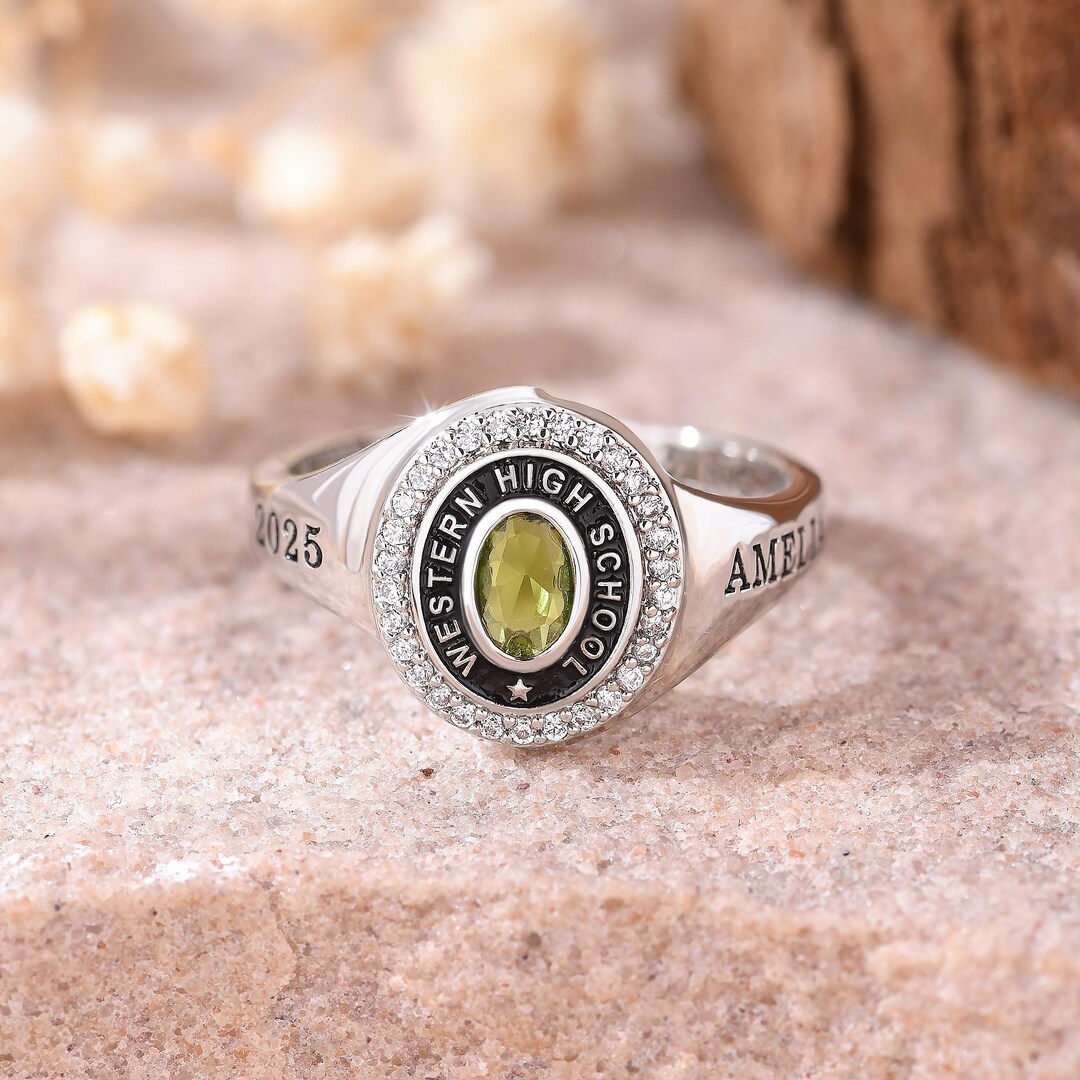 Custom Women Class Rings, High School Birthstone Class Rings