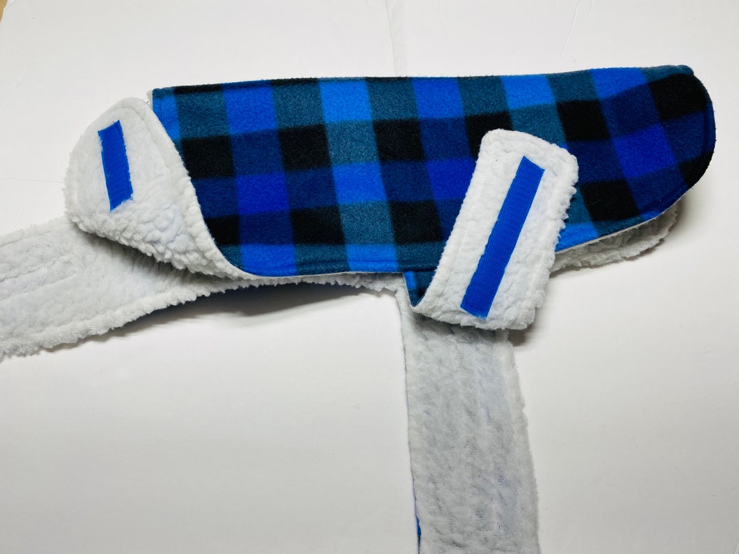 Blue Buffalo Plaid Reversible Sherpa Dog Coat Jacket for Puppy Adult
