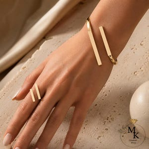 Geometric Open Ring & Cuff Bracelet Set for Women, Minimalist Gold Jewelry Set, Modern Stackable Accessories, Gift for Her