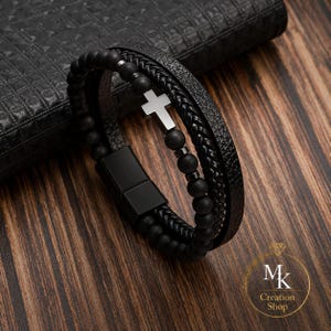 Men’s Tiger Eye Leather Bracelet, Multi Layer Beaded Bracelet, Classic Wrap Bracelet for Men, Natural Stone Jewelry Gift