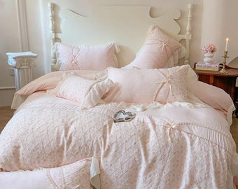 Lace Bow Cotton Bedding Set: Princess Style Four-Piece
