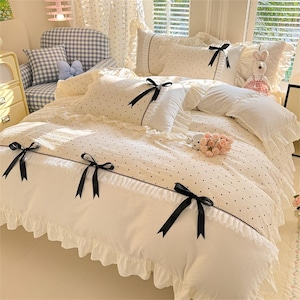 Bow Knot Cloud Lace Duvet Cover Only – Girly Romantic Bedding Set