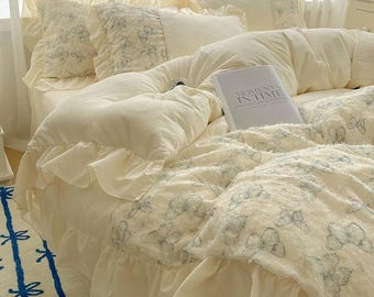 French Princess Washed Cotton Bedding Set: Heart Lace Quilt Cover Only