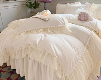 French Princess Washed Cotton Quilt Cover – Heart Lace, Elegant Bedding
