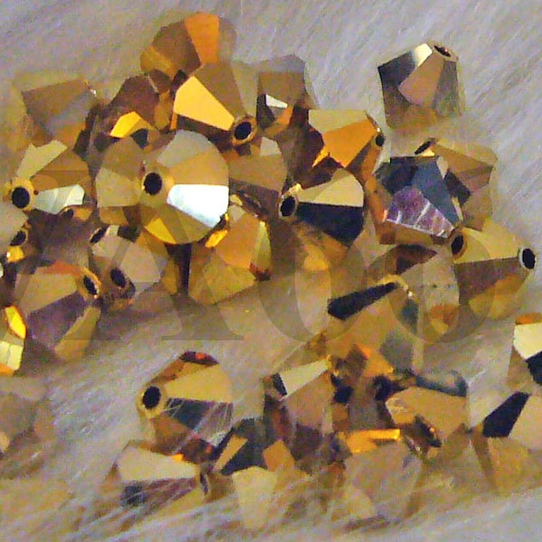 Swarovski Bicone 5328 Aurum 6mm Crystal AB 2x 5301 Gold Perlen Lose Perlen zur Schmuckherstellung Gold Double Coated Crystals Bicones