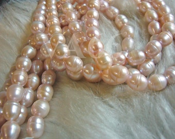 DIY full strand Fresh Water Pearls Puffy Rice Pearl Beads Pink 10mm 11mm x 8mm RP011 wrinkle Line Loose Jewelry Making Craft Natural Color