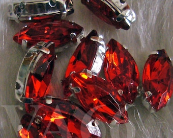 DIY Navette Marquis Sew On Rhinestones Lt Siam Red 20p 7mm x 15mm 4 hole Silver Montee Faceted Acrylic Glass Look Rhinestone Beads sewing