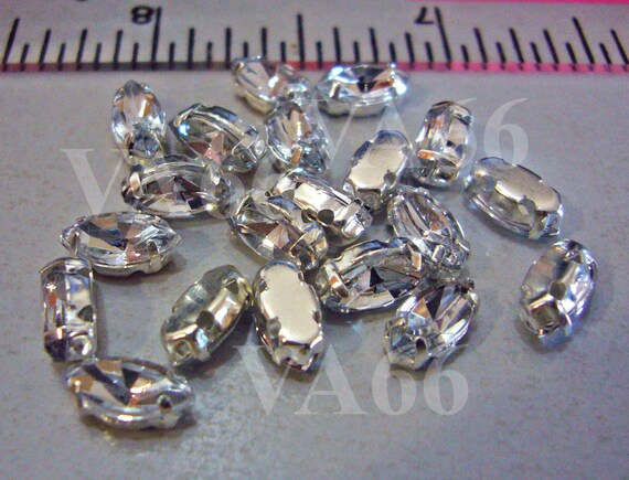 Glass Navette Sew-On Rhinestones 5x10mm – White AB Crystal, 1-Piece