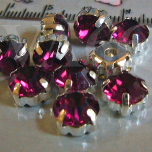 Fucsia rosa Montée facetas coser en acrílico cristal Rhinestone cuentas redondas 9mm p 15 Vintage Look 4 agujero frentes plateado base diamantes separadores