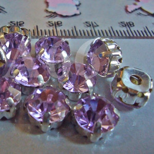Violet Round Rose Montee Faceted Sew On Acrylic Glass Rhinestone Beads 9mm 15p Craft Vintage Look 4 hole Pronged Silver Diamond Separators