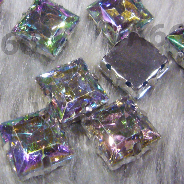 DIY Crystal AB Square 12mm Sew On Rhinestones 8 trou 15p Montee Acrylic Pronged Facetted Diamantes Flat Back Beads Dress Making Montees