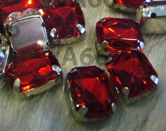 Sew On Rhinestones Crystal Red Light Siam DIY  Emerald Princess Cut Rectangle 8mm x 10mm 4 hole Montee Acrylic Pronged Flat Back Beads