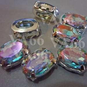 Oval Sew On Rhinestones Crystal Crystal AB DIY 15 10mm x 14mm 4 hole Large Silver Montee Faceted Acrylic Glass Look Rhinestone Beads sewing