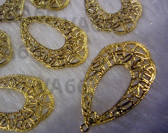 DIY Goldfiligran Spitze Chandelier Ohrringe Teile Reifen Schleifen 12p 18 mm x 33 mm Erkenntnisse Teardrop Cutwork Schmuck Herstellung Teile Zubehör