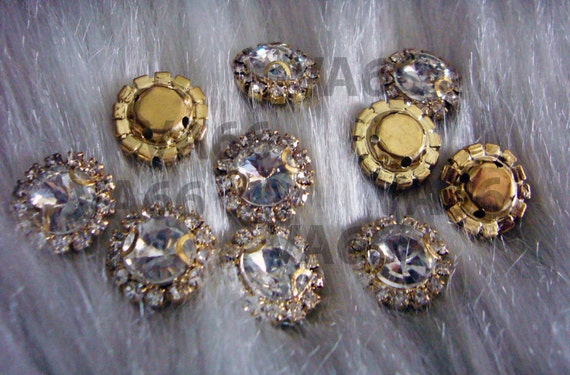 Round Sew on Rhinestones Crystal Clear 8mm DIY 8p 13mm 4 Hole Gold