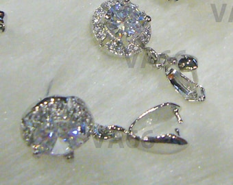 DIY Round Carat White Gold Plated CZ Stud Earrings Diamond Cut 1 Big Small CZ stones Cubic Zirconia  Pendant Bail Jewelry Supplies Findings