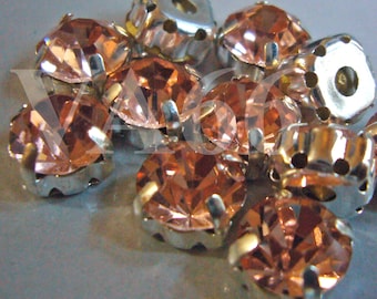 DIY Lt Peach Color Round Rose Montee Faceted Sew On Acrylic Glass Look Beads 9mm 15p Vintage Look 4 hole Pronged Silver Diamond Separators