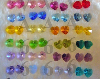 Discontinued 31 Colors 14mm Heart Swarovski Crystal Pendant Xillion Cut 6202, 6228 2pcs U choose Colors Top Drill