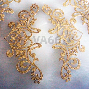 4p Glitter Gold Corner Edge Iron On Patch Applique Dokoh Vintage Look Lace Motif Heat Transfer Decals Stickers Embellishment Sewing image 1