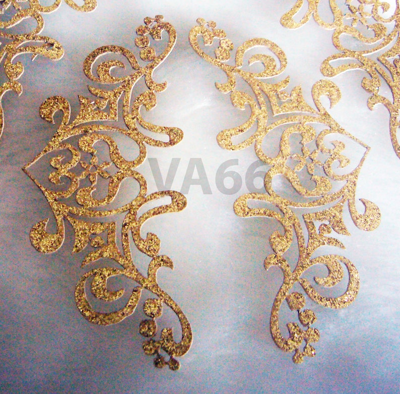 4p Glitter Gold Corner Edge Iron On Patch Applique Dokoh Vintage Look Lace Motif Heat Transfer Decals Stickers Embellishment Sewing image 1