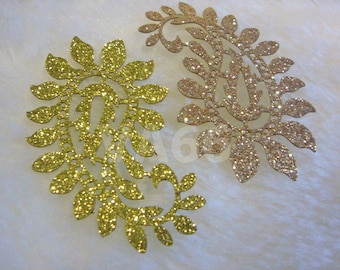 5p Glitter Gold n Rose Gold Iron On Patch Applique Dokoh Filigree Leaf Lace Motif Heat Transfer Decals Stickers Embellishment Sewing GRG002