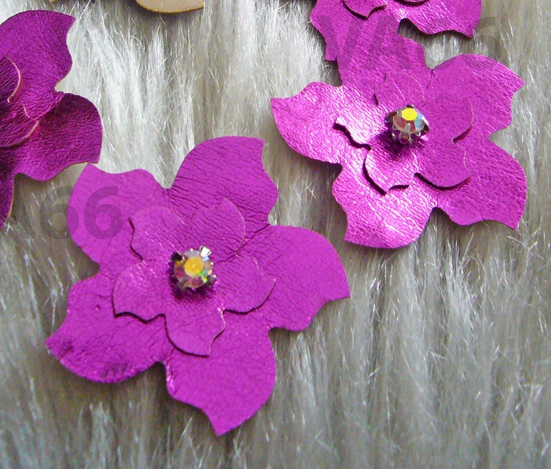 Handmade DIY Faux Leather Flowers 8p Metallic Fuchsia Iron On Etsy