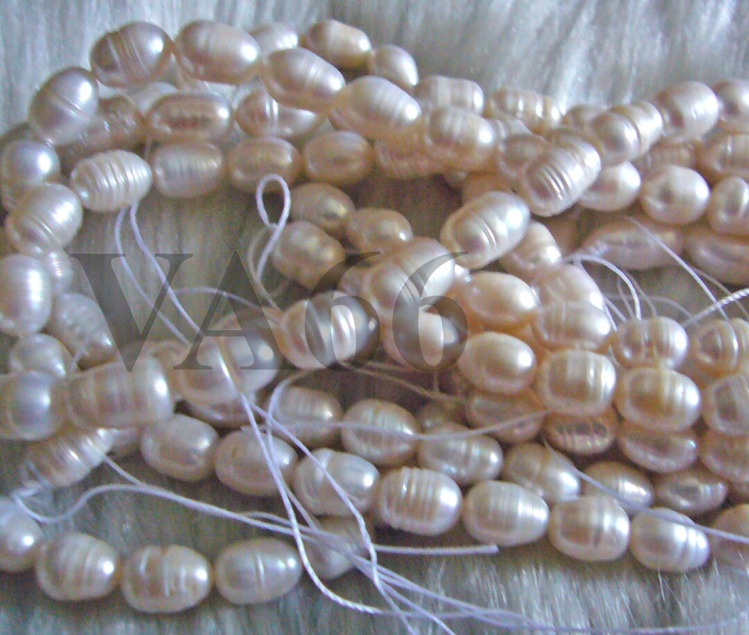 7-8mm Genuine Natural White Freshwater Rice Pearl Strand - 15" Loose Beads PL668