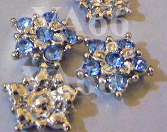 5p 18KGP Rhinestone Diamond Bracelet Necklace Star Shape Separators Sapphire Blue n silver 2 hole Spacers Findings Parts Buttons 2 strand